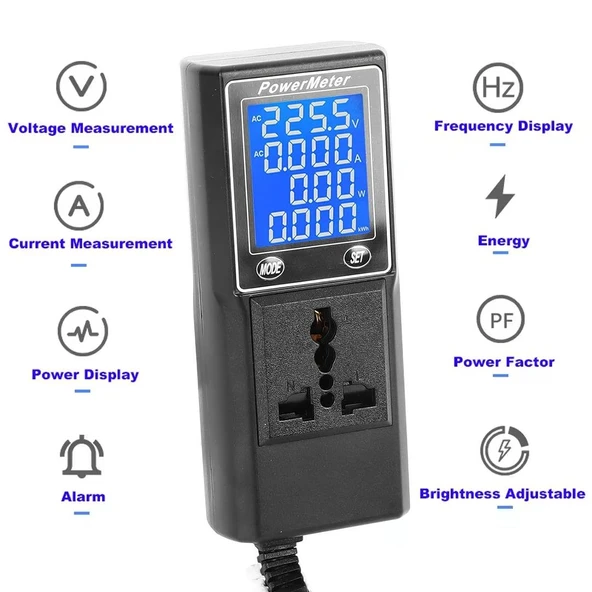 Ayt Powermaster PM-26400 Volt Amper Watt Hz Güç Ölçer Dijital Ekranlı Powermeter Universal Priz Tip - 2