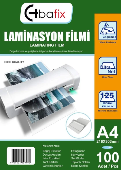 Bafix Laminasyon Filmi A4 125 MIC (100 LÜ) 216-303