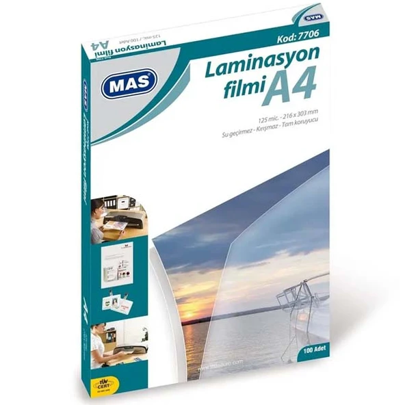 Mas Laminasyon Filmi Parlak A4 125 MIC (100 LÜ) 7706