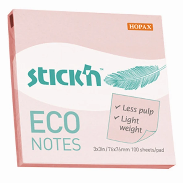 Hopax Stıckn Yapışkanlı Not Kağıdı (12 adet)100 YP 76x76 Eco Pastel Pembe 21746