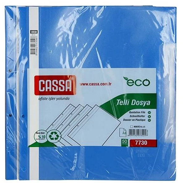 Cassa Telli Dosya Plastik Eco A4 Mavi 7730 (50 li)
