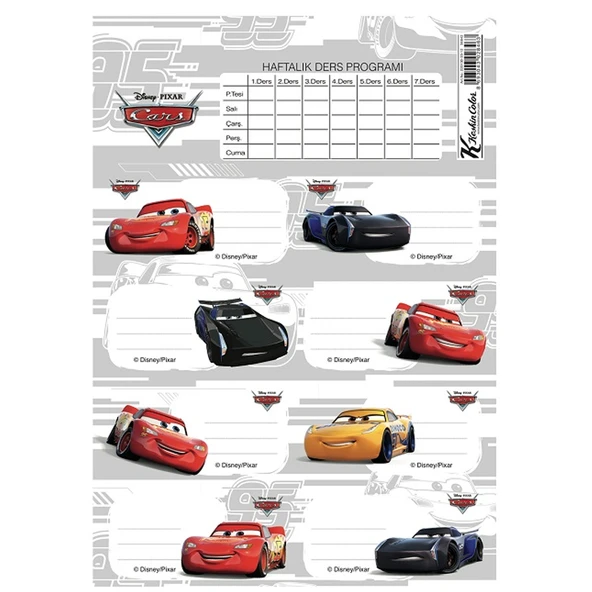 Keskin Color Okul Etiketi Ders Programlı Cars 3 LÜ 220130-33-1-LI-PKT