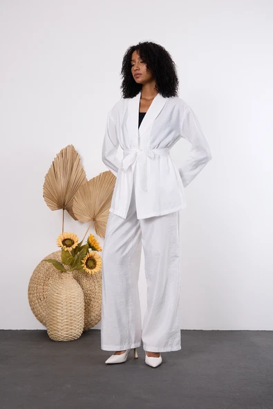 Ekru Oversize Kimono Takım