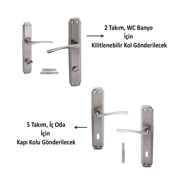 ( 5 Takım ) Oda Kapı Kolu + ( 2 Takım ) Wc Banyo Kapı Kolu Sağa Sola Uygun Tuvalet Kapı Kolu Seti - 3