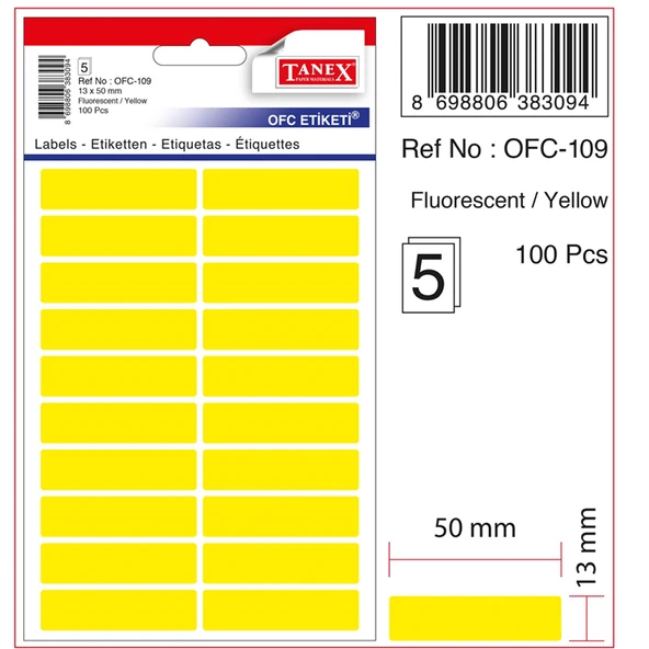 Tanex Ofis Etiketi Fosforlu Sarı Ofc-109 (10 paket)