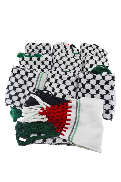 Filistin Bayrağı Püskül Keffiyeh İşlemeli Gazze Keffiyeh 10 Parça  S300008