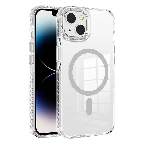 Apple iPhone 14 Kılıf M-safe Şarj Özellikli Airbagli Takılabilir Askı Aparatlı Zore Nana Kapak