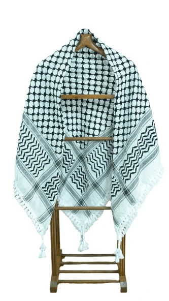 120 x 120 Cm Siyah Kareli Çizgili Filistin Kefiye Eşarp Püsküllü Filistin Puşesi 160 g  S300010