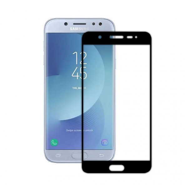 Samsung J7 Pro Uyumlu Parlak Nano Ekran Koruyucu (Siyah Çerçeve)