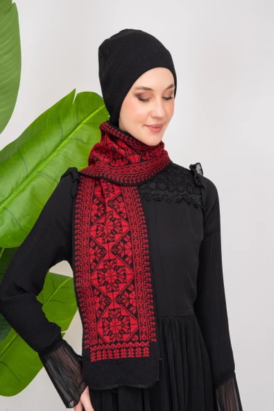 Triko İpli Filistin Geleneksel Nakışlı Çocuk Unisex Atkı Takmı S300009 - 9