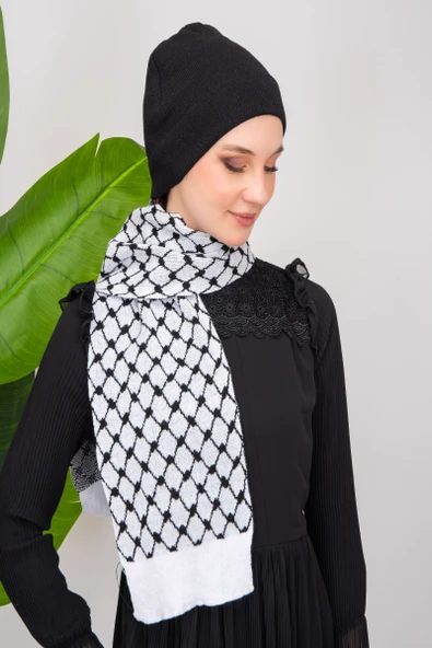 Triko İpli Filistin Geleneksel Nakışlı Çocuk Unisex Atkı Takmı S300009