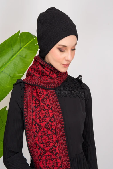Triko İpli Filistin Geleneksel Nakışlı Çocuk Unisex Atkı Takmı S300009 - 8