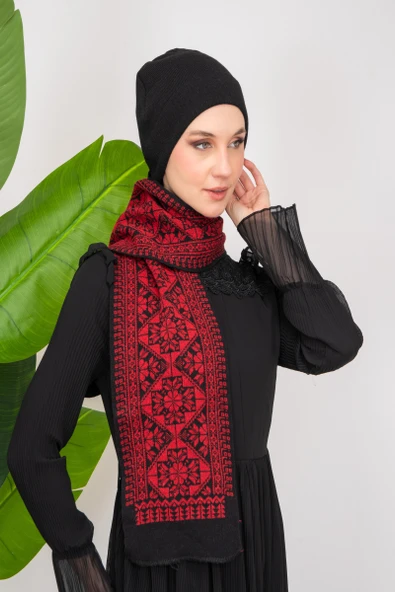 Triko İpli Filistin Geleneksel Nakışlı Çocuk Unisex Atkı Takmı S300009 - 10