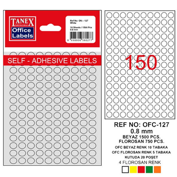 Tanex Ofis Etiketi Beyaz Ofc-127 (10 paket)