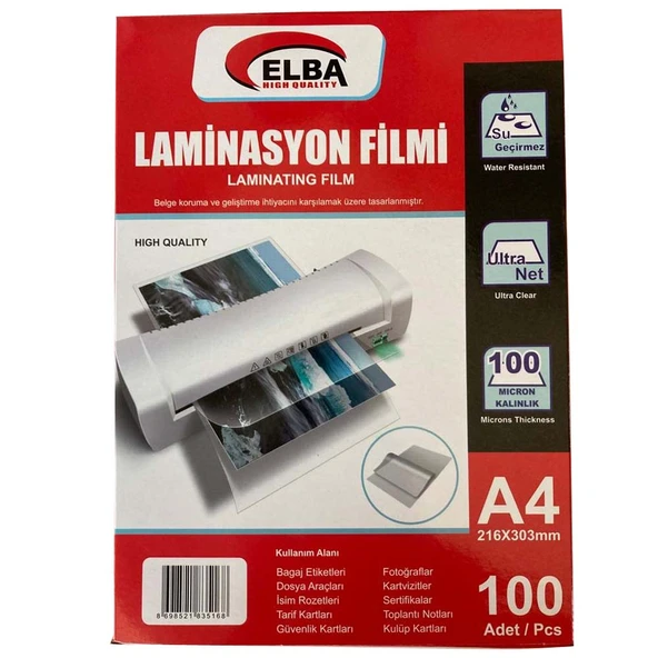 Elba Laminasyon Filmi A4 100 Mıc (100 Lü) 216x303