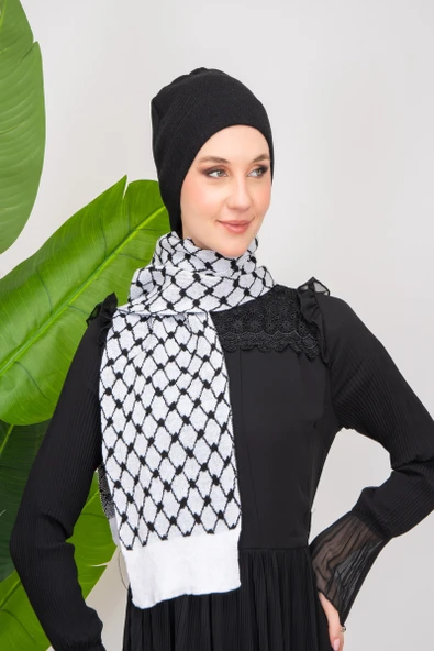 Triko İpli Filistin Geleneksel Nakışlı Çocuk Unisex Atkı Takmı S300009 - 4
