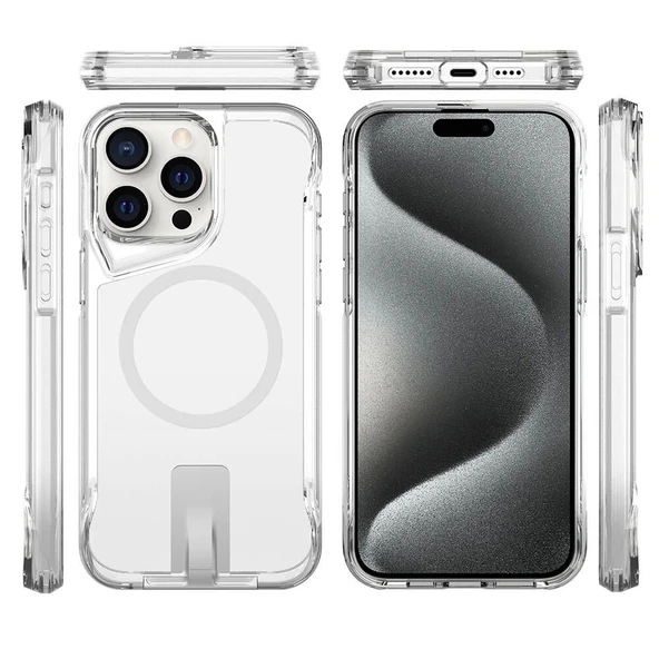 Apple iPhone 15 Pro Kılıf M-safe Şarj Özellikli Zore T-Max Standlı Kapak - Resim 12