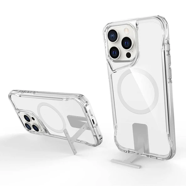 Apple iPhone 15 Pro Kılıf M-safe Şarj Özellikli Zore T-Max Standlı Kapak - Resim 5