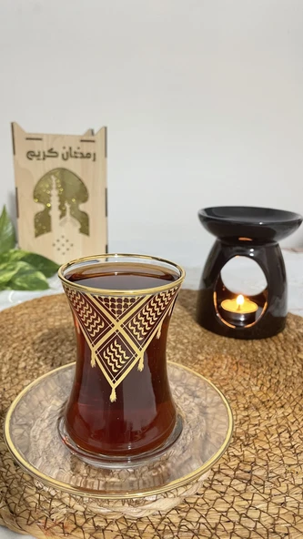 6'lI Çay Bardak Seti Filistin Kefiyesi Nakışlı 12 Parça T00001 - 2