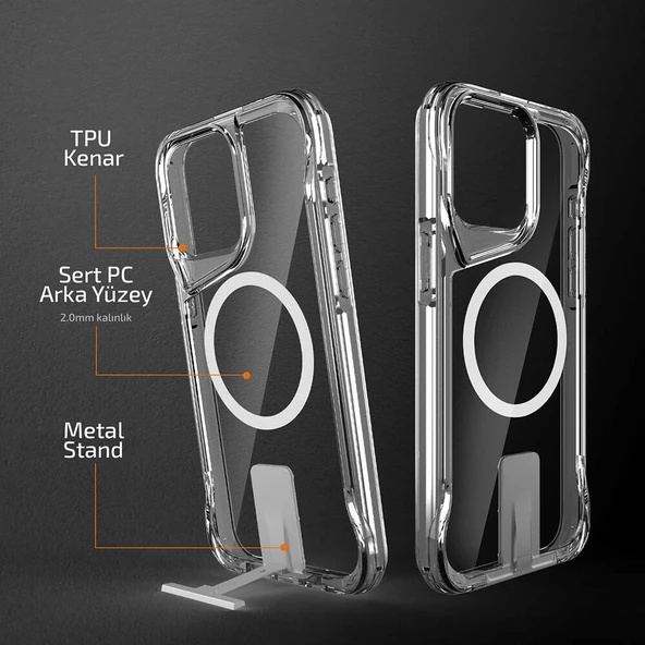 Apple iPhone 15 Pro Kılıf M-safe Şarj Özellikli Zore T-Max Standlı Kapak - Resim 7