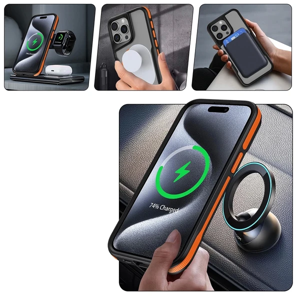 Apple iPhone 15 Pro Max Kılıf M-safe Şarj Özellikli Renkli Kenar Airbag Şeritli Zore Lamer Kapak - Resim 6