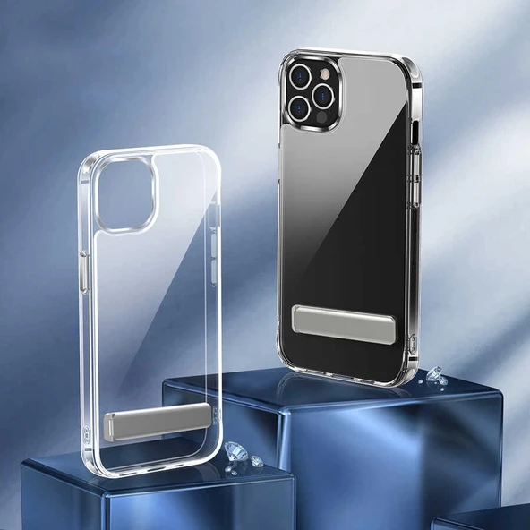 Apple iPhone 14 Pro Max Kılıf Standlı Şeffaf Silikon Zore L-Stand Kapak - 5