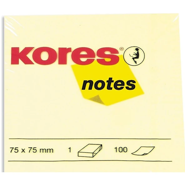Kores Yapışkanlı Not Kağıdı Sarı 75x75 MM  100 Syf
