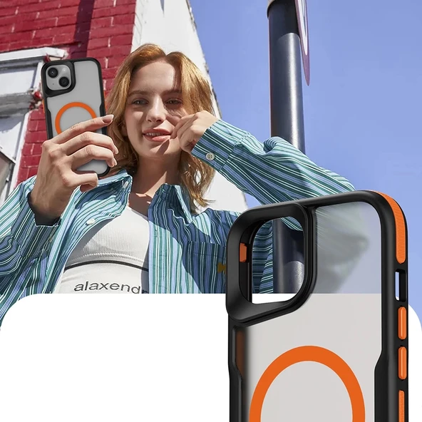 Apple iPhone 15 Kılıf M-safe Şarj Özellikli Renkli Kenar Airbag Şeritli Zore Lamer Kapak - 5