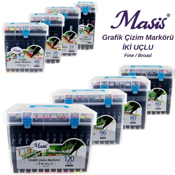 Masis Grafik Çizim Markörü İki Uçlu 80 Renk ÇM-PP80-80-STD ürün görseli 1