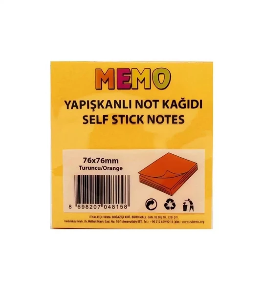 Rubenis Yapışkanlı Not Kağıdı 76x76 MM 50 Şeffaf Turuncu 50 YP RPS-153-24-PKT