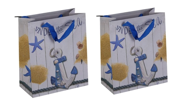 HEDİYE ÇANTASI SETİ 2 ADET,İTALYAN TASARIM,GEMİCİ ÇIPASI 32X26X10CM
