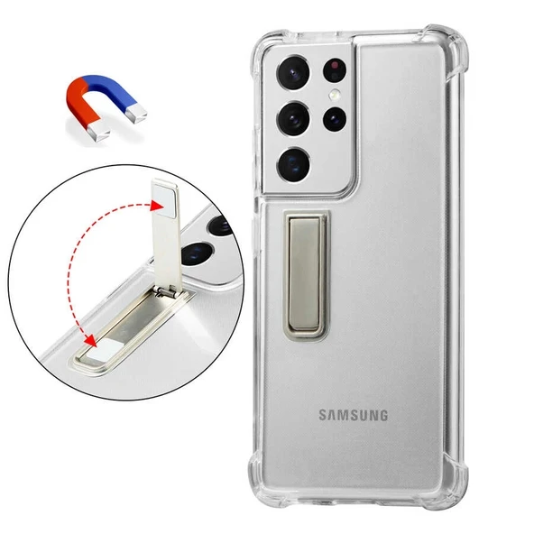 Galaxy S21 Ultra Kılıf Zore Standlı Süper Silikon Kapak - Resim 2