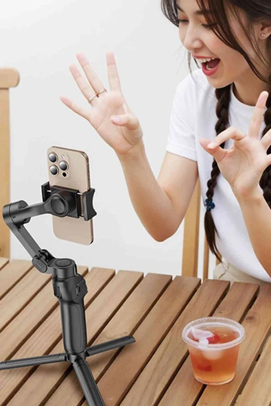 Fuchsia SF27 360° Ayarlanabilir Katlanabilir Tripodlu 3 Eksenli Bluetooth Selfie Gimbal Stabilizatör - 6