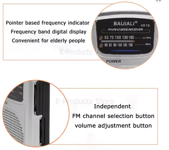 KK19 AM FM Taşınabilir Radyo Pille Çalışan Çift Bantlı Radyo Teleskopik Antenli Müzik Çalar Retro Radyo Dahili Hoparlör - 4