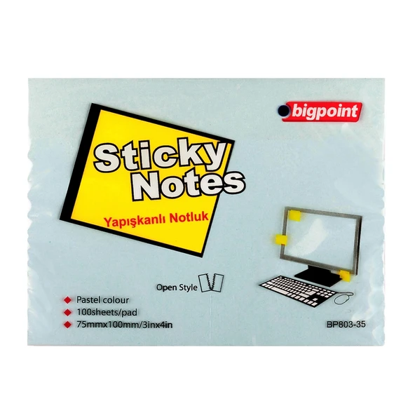 Bigpoint Yapışkanlı Not Kağıdı 75x100 Mavi BP803-35