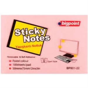 Bigpoint Yapışkanlı Not Kağıdı 75x50 Pembe BP801-22