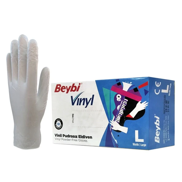 Beybi Vınyl Vinil Pudrasız Eldiven Large 100 LÜ