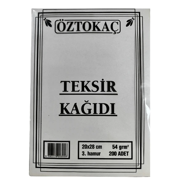 Öztokaç Teksir Kağıdı 20 X 28 Cm 3. Hamur 54 Gr 200'lü Paket