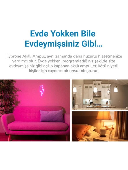 Hybrone LED RGB Wi-Fi Akıllı Ampul, 16 Milyon Renk, 900 Lümen, Uygulama ile Kontrol - 4
