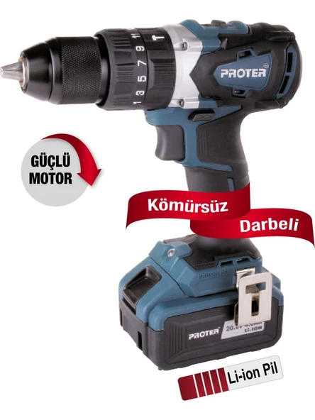 Proter Pst 740 BL Çift Akülü 20V/4AH Darbeli Şarjlı Matkap