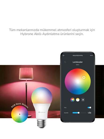 Hybrone LED RGB Wi-Fi Akıllı Ampul, 16 Milyon Renk, 900 Lümen, Uygulama ile Kontrol - 3