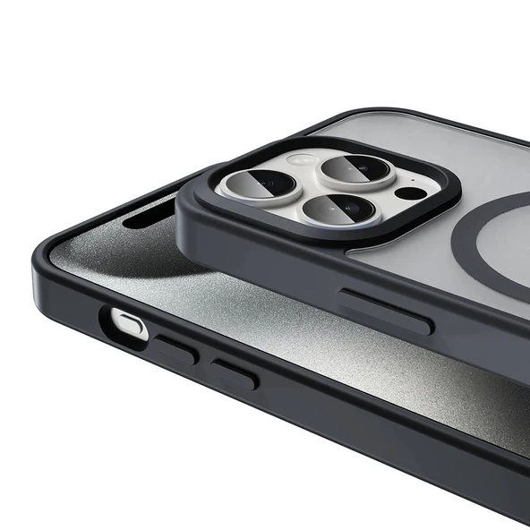 Apple iPhone 15 Pro Max Kılıf M-safe Şarj Özellikli Mat Arka Yüzey Zore Sio Kapak - 4