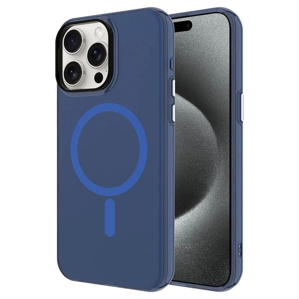 Apple iPhone 15 Pro Max Kılıf Zore M-safe Şarj Özellikli Buzlu Transparan C-Pro Sert Kapak