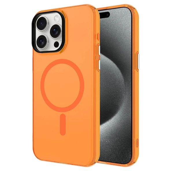 Apple iPhone 15 Pro Kılıf Zore M-safe Şarj Özellikli Buzlu Transparan C-Pro Sert Kapak