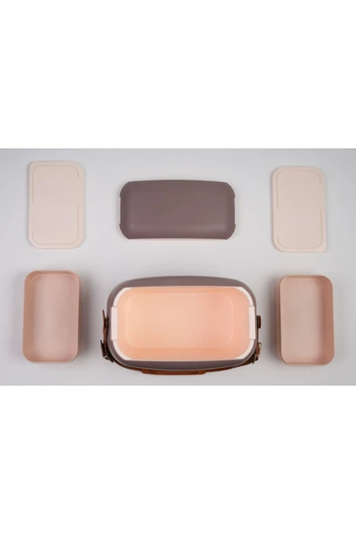 Polarbox  Prinkstyle Ondas %100 Pamuk ve Deri Kayışlı Mauve Gold Soğuk ve Sıcak Tutucu Yemek Çantası 6 Lt - 3