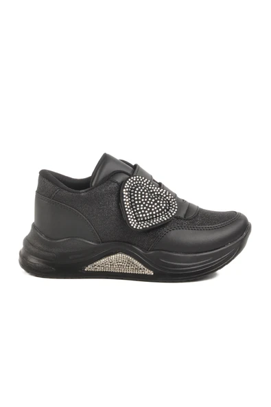 Ayakmod Siyah Simli Cırtlı Kız Çocuk Sneaker 7021086 F