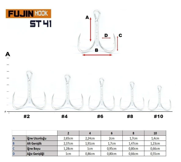 Fujin ST41 Üçlü Maket Balık İğnesi Nickel 6'lı Paket - 2