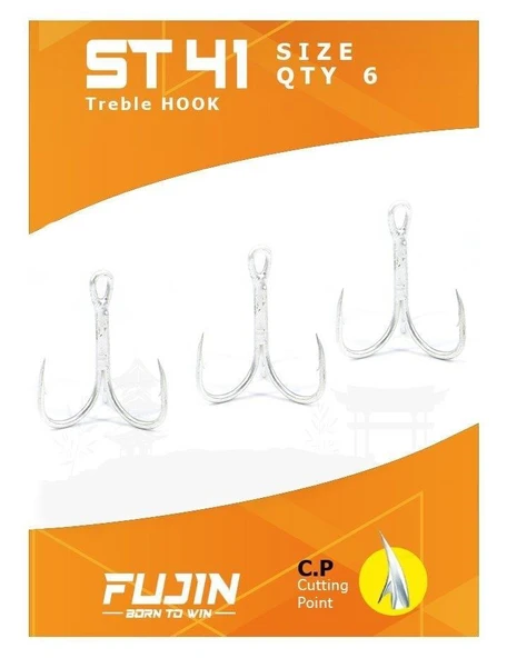Fujin ST41 Üçlü Maket Balık İğnesi Nickel 6'lı Paket