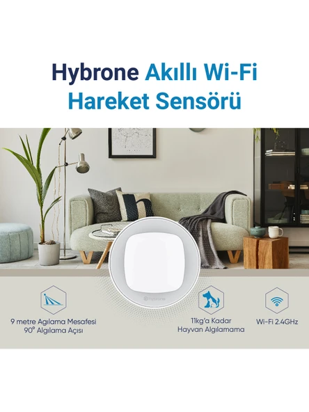 Hybrone Akıllı Wi-Fi Hareket Sensörü, Uzaktan Kontrol, 9 Metre Algılama Mesafesi - 2