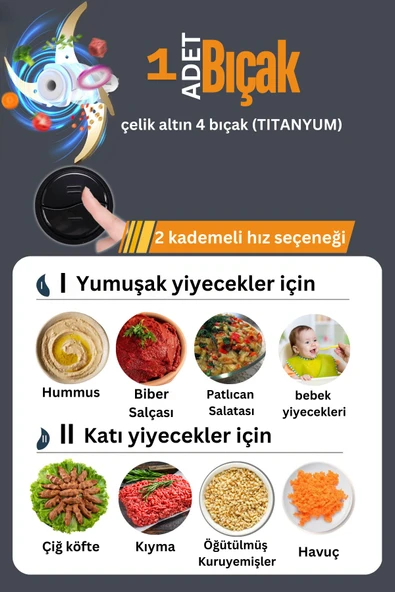 TIGRECOOK Instantchopper 2.3 Litre Büyük Cam Hazneli Ve Çelik Hazneli Et Kıyma Makinesi Sebze Rondo Doğrayıcı - 6
